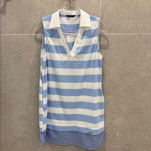 Blue and White Striped Sleeveless Dress with shirt detail at bottom